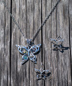 Abalone Inlay Butterfly Necklace Set, Silver, original image number 0