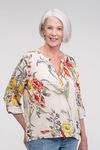 Floral with Bird Print Top with Roll Tab Sleeves , Multi, original image number 2