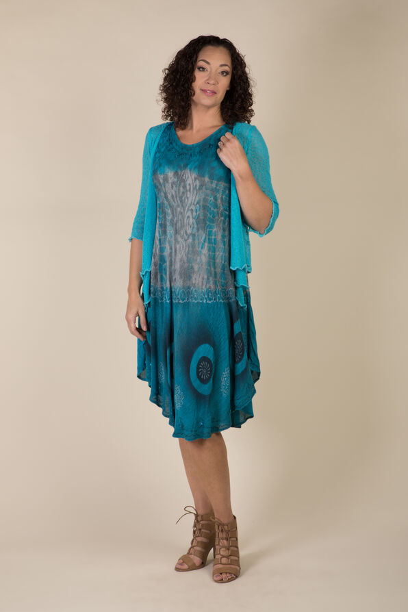 Sleeveless Dip Dye Swing Dress, Teal, original image number 3