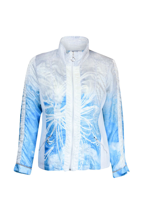 Ruched Front Windbreaker Jacket, Turquoise, original image number 0