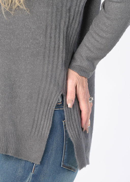Side-Slit Turtleneck Sweater, Charcoal, original