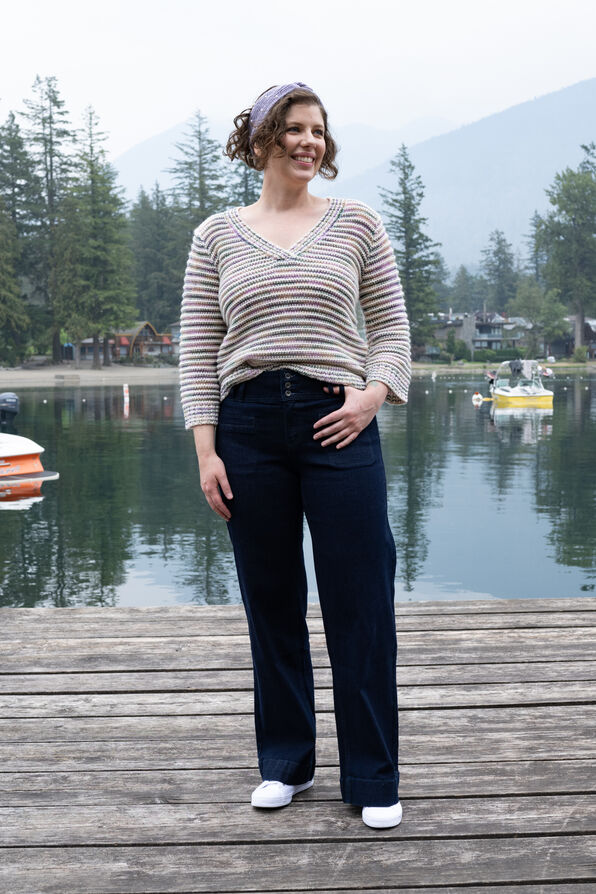 Pastel Stripe Knit Sweater, Olive, original image number 0