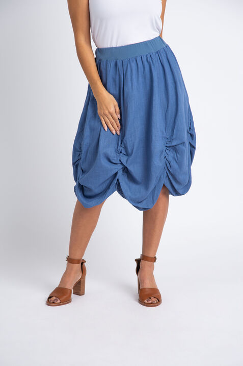 Pull-On Cotton Skirt w/ Ruched Seams, Blue, original