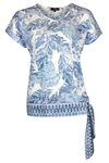 Tropical Print T-Shirt with Border Print and Side Tie, Blue, original image number 0