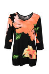 Floral Print 3/4 Sleeve with Banded Cuff and Hem, Black, original image number 0