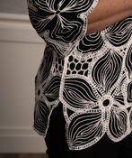 ¾ Sleeve Floral Crocheted Top, Black, original image number 2