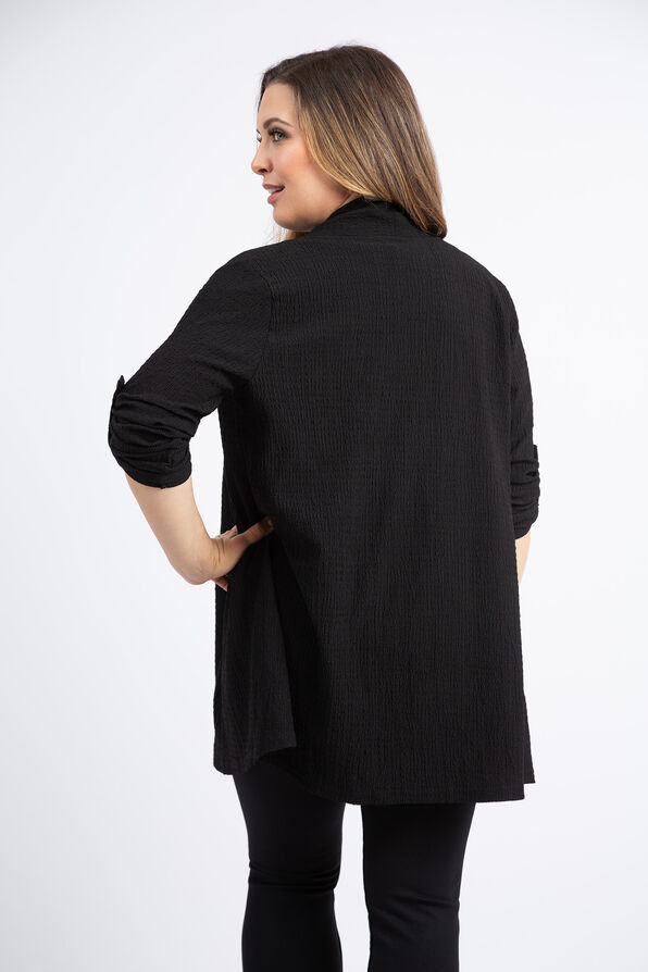 Open Front Cardigan w/ Roll Tab Sleeves, Black, original image number 3