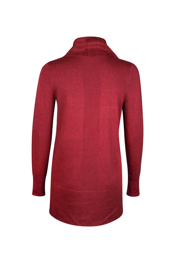 Ribbed Trim Cowl Neck Sweater, Burgundy, original image number 1