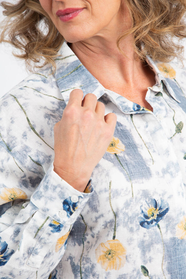 Button-Up Linen Blouse, Blue, original image number 4