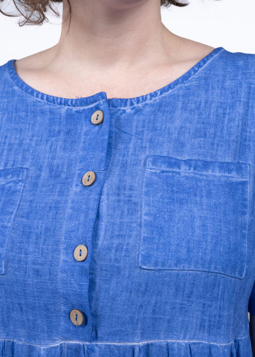 Button-Up Linen Blend Midi Dress, Indigo, original