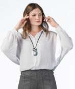 Oversized Dolman Button-Up Twill Blouse , Cream, original image number 0