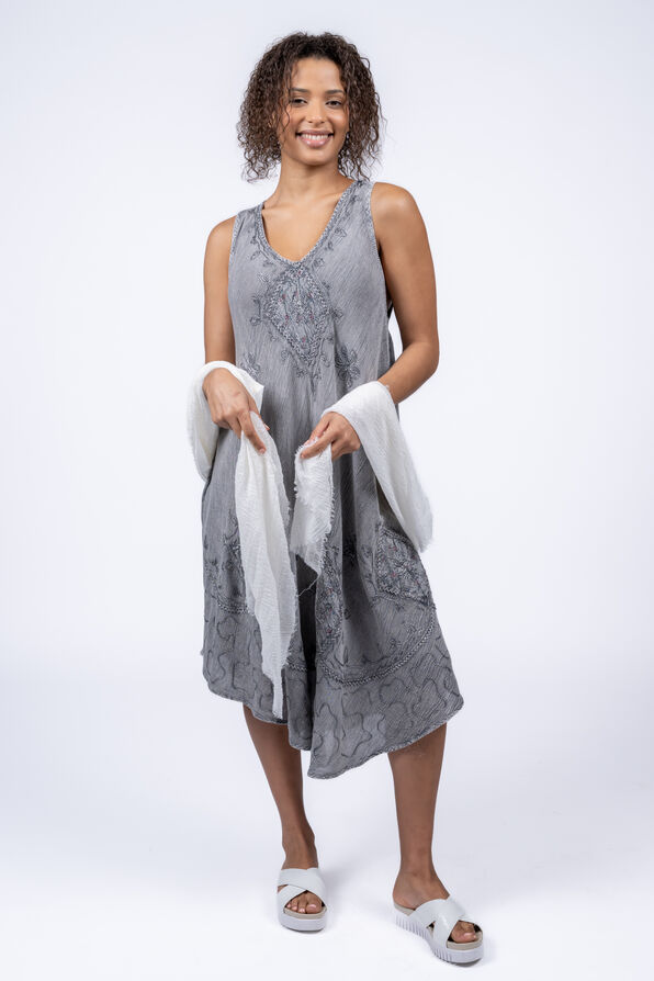 Sleeveless Embroidered Umbrella Dress, , original image number 0