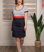 Short Sleeve Stripes & Solid Dress, Navy, original image number 0