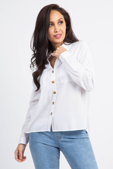 Long Sleeve Button-Up Blouse, White, original
