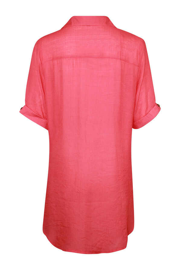 Short Sleeve Popover Top with Hi-Lo Hem, Coral, original image number 1