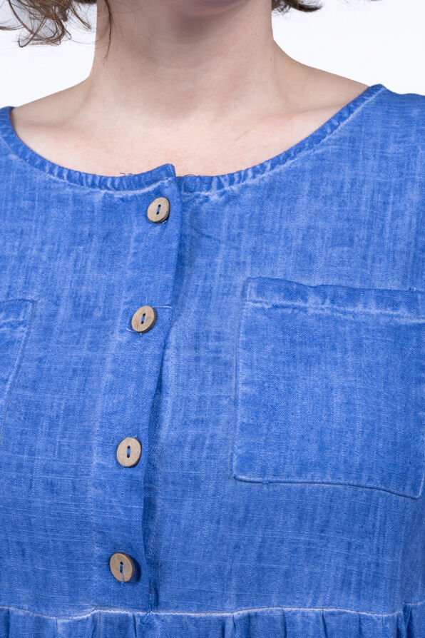 Button-Up Linen Blend Midi Dress, Indigo, original image number 1