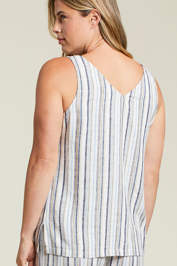 Linen Blend Striped Button-Up Cami, Blue, original image number 2