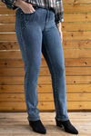 Slim-Leg Mid-High-Waist Elastic Jeans, Denim, original image number 1