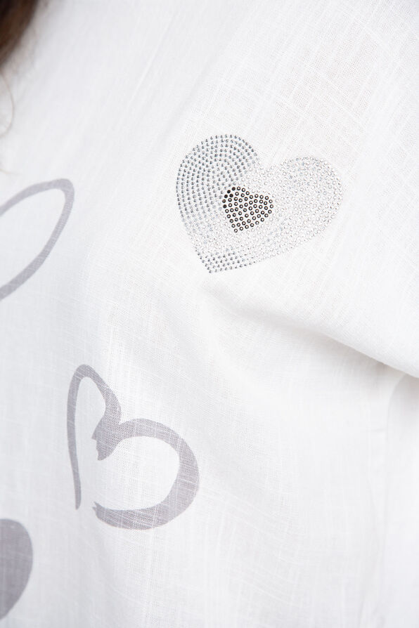 Linen Blend Cap Sleeve Heart Top, White, original image number 4