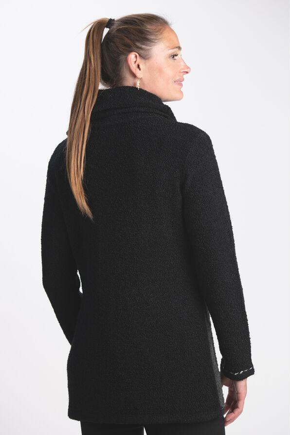 Cowl Neck Boucle Sweater w/ Stitch Detail , Black, original image number 1