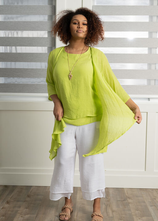 ¾ Sleeve Open Front Cardigan, Lime, original