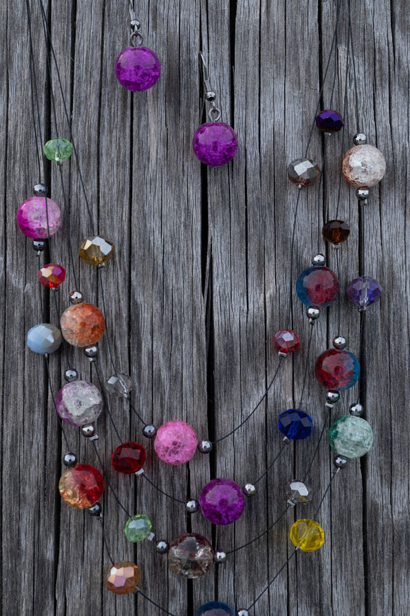 Multi-Strand Glass Bead Necklace Set, Turquoise, original image number 0