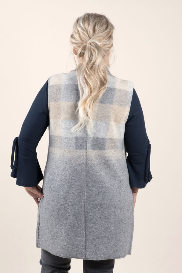 Longer Woolen Vest with Patch Pockets, Grey, original image number 4