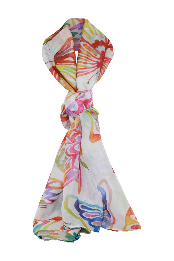 Butterfly Print Rectangle Scarf, Multi, original image number 0