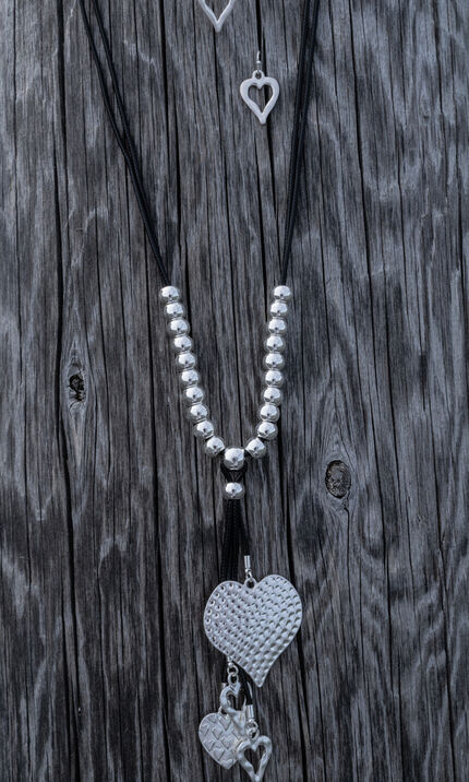 Hanging Hearts Necklace Set , Silver, original