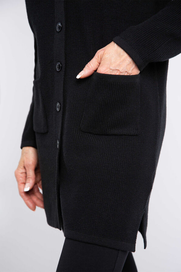 Button-Up Long Cardigan , Black, original image number 3