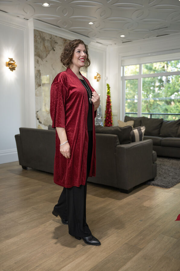 Textured Solid Red Kimono, Wine, original image number 1
