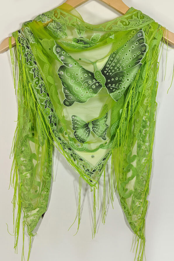 Butterfly Print Scarf, Lime, original image number 0