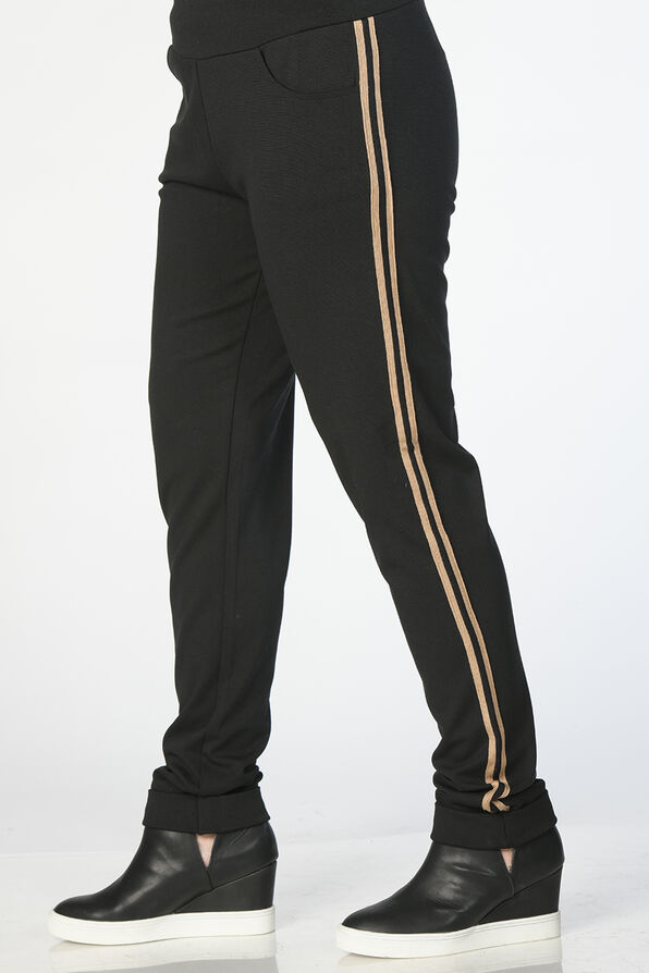 Taupe Stripe Athleisure Luxe Sweatpants, Black, original image number 0