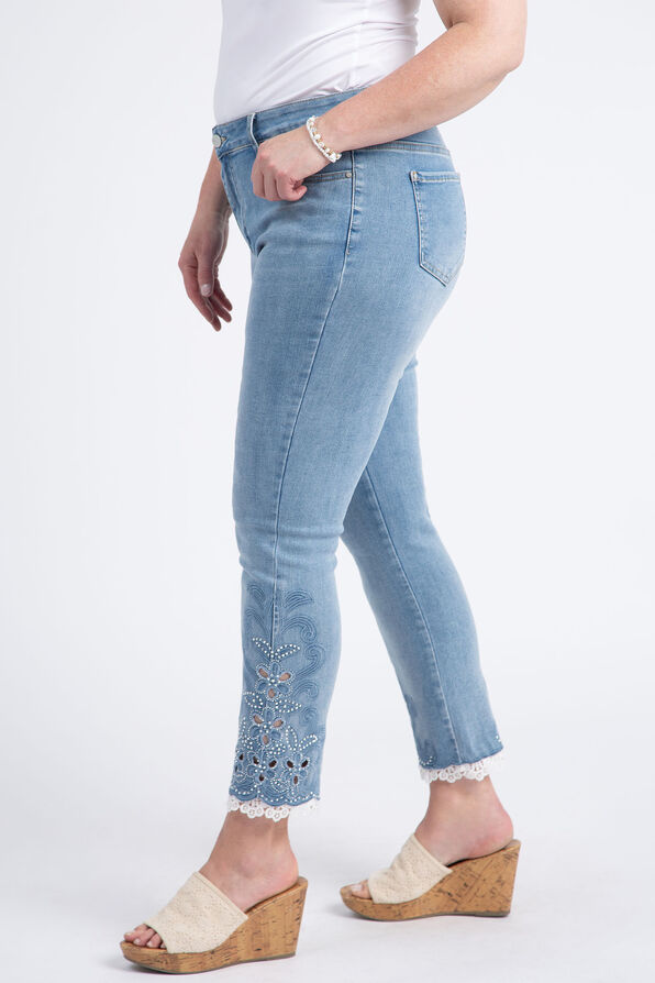 Lace & Jewel Embellished Ankle Jeans, Denim, original image number 1