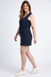 Zip Front Sleeveless Dress w/ Built-In Shorts, Navy, original image number 1