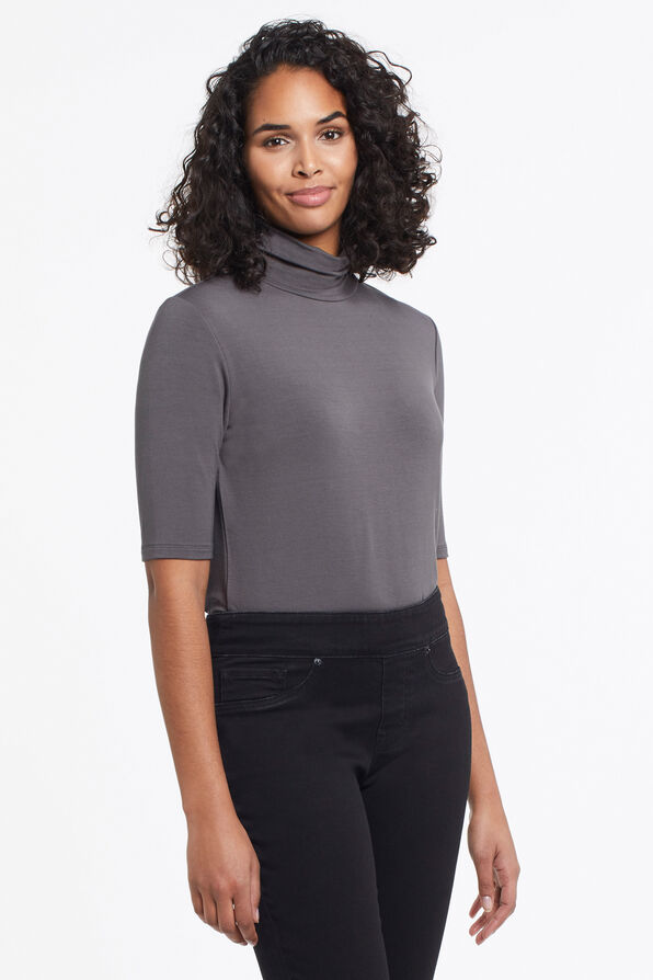 Tutleneck Knit Shirt, Charcoal, original image number 0