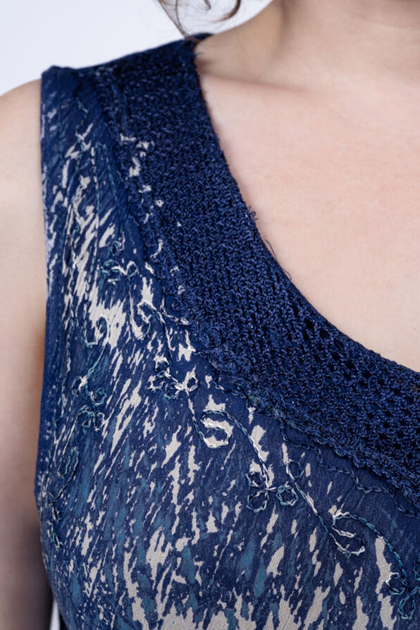 Sleeveless Crochet Neck Umbrella Dress, Navy, original image number 1