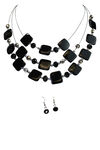 Square Beads Multi-Strand Necklace Earring Set, Black, original image number 0