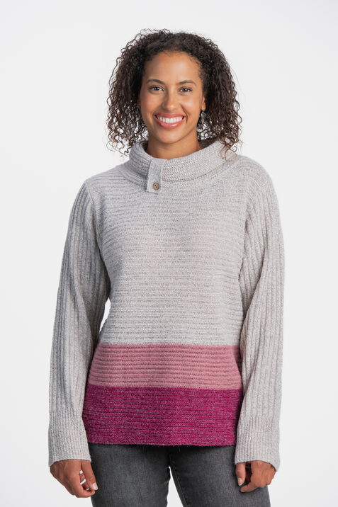 Striped Hem Cowl Neck Sweater , Pink, original
