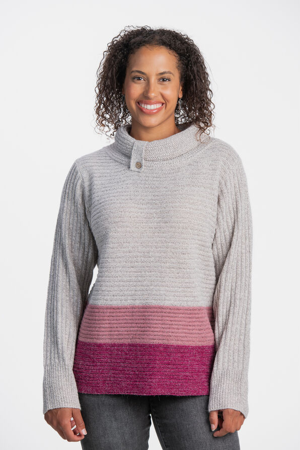 Striped Hem Cowl Neck Sweater, Pink, original image number 0