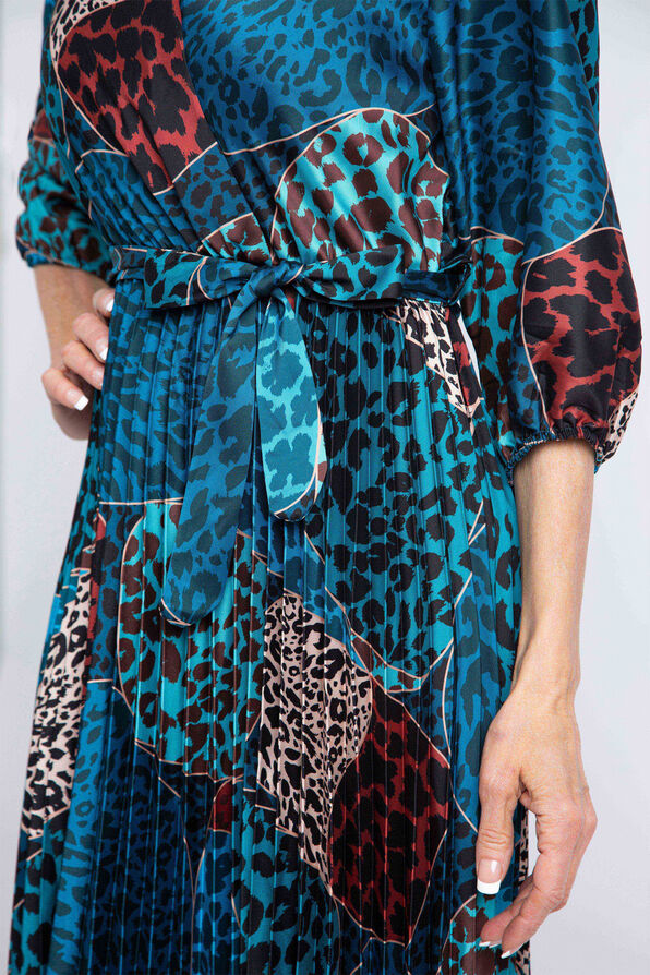 Puff Sleeve Pleated Maxi Dress , Turquoise, original image number 3