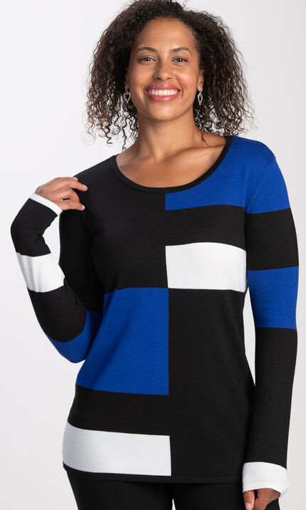 Long Sleeve Color Block Sweater , Black, original