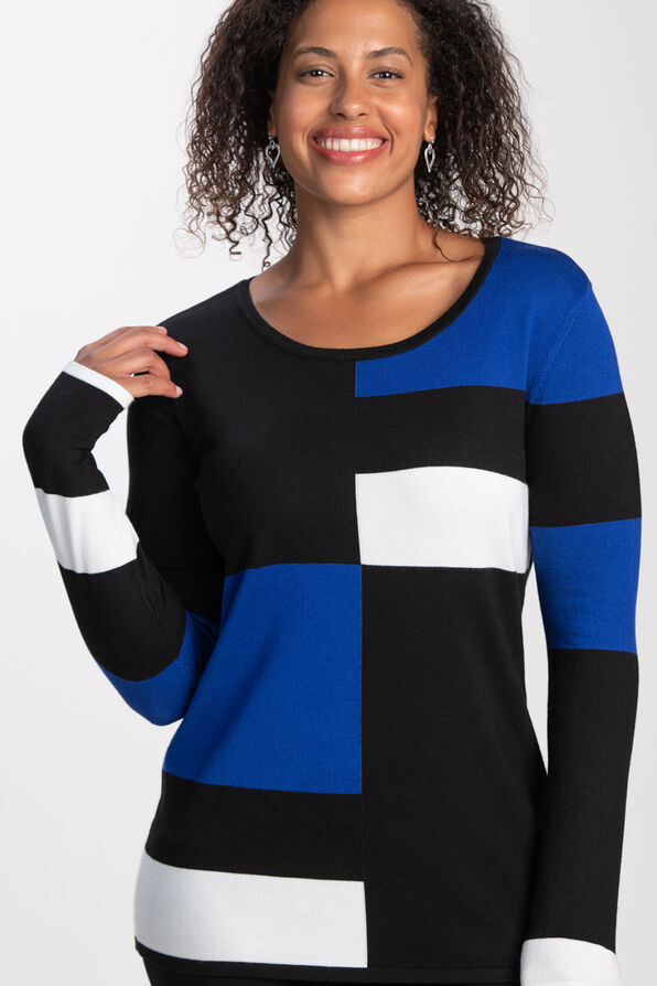 Long Sleeve Color Block Sweater , Black, original image number 0