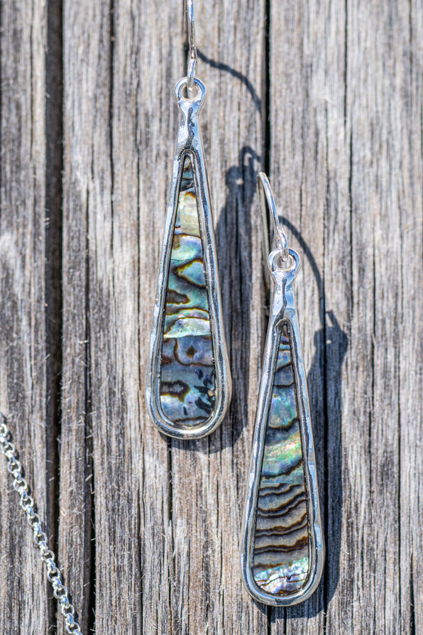 Abalone Inlay Teardrop Necklace Set, Silver, original image number 1