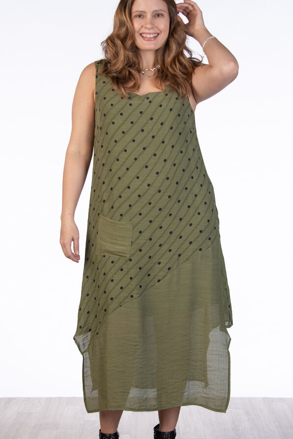 Olive Polkadot Dress, Olive, original image number 0
