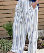 Linen Blend Striped Flow Pants, Blue, original image number 1
