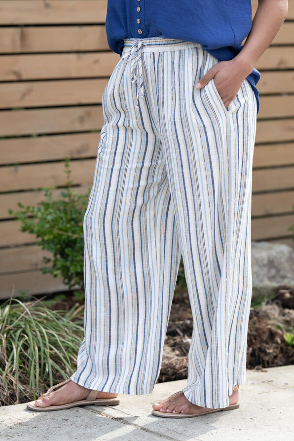 Linen Blend Striped Flow Pants, Blue, original image number 1