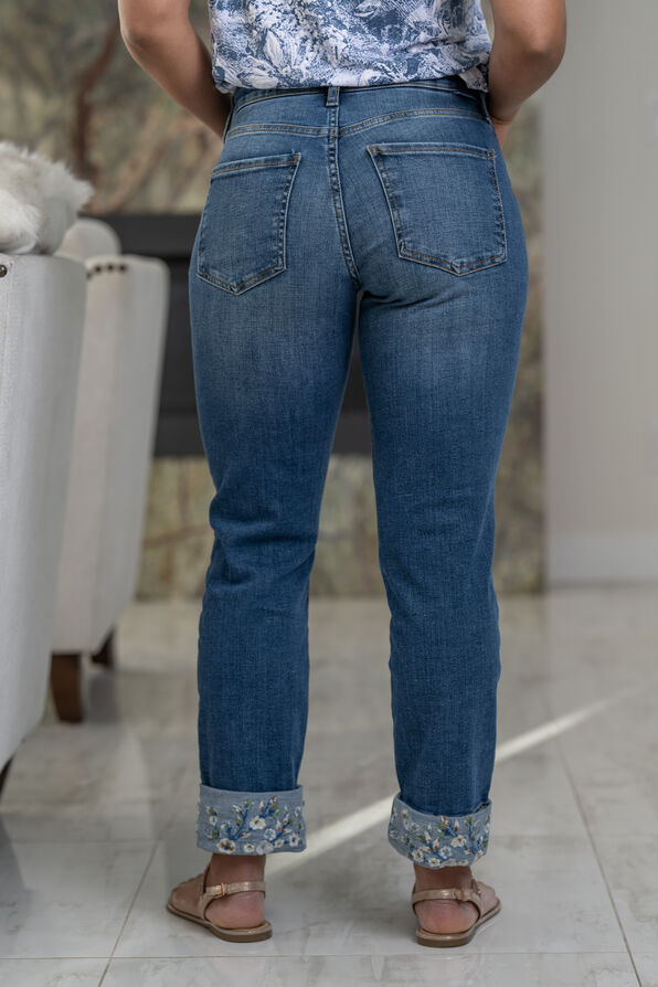 Carter Embroidered Cuff Girlfriend Jeans, Denim, original image number 4