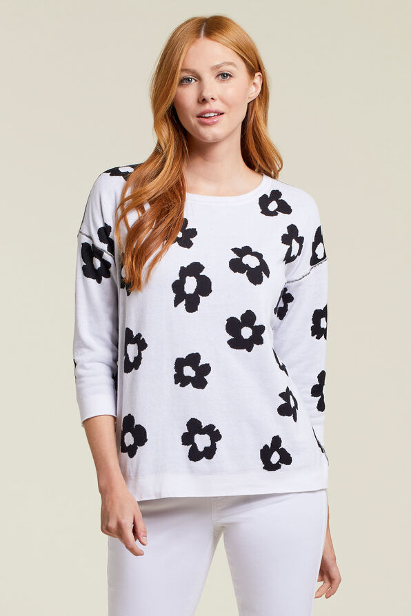 100% Cotton Reversible Daisy Sweater, Black, original image number 2
