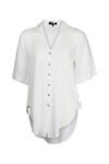 Button Front Blouse with Side Ties Hi-Lo Hem, White, original image number 1